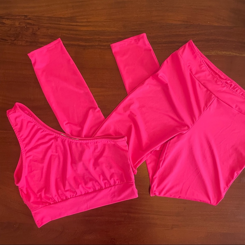 Neon Pink Athletic Set (2 Piece) Crop Top/ Leggings NWOT